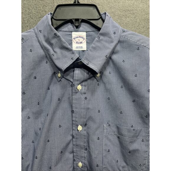 Brooks Brothers Friday Shirt Poplin Anchor Print Blue Mens Size Large - Picture 4 of 9